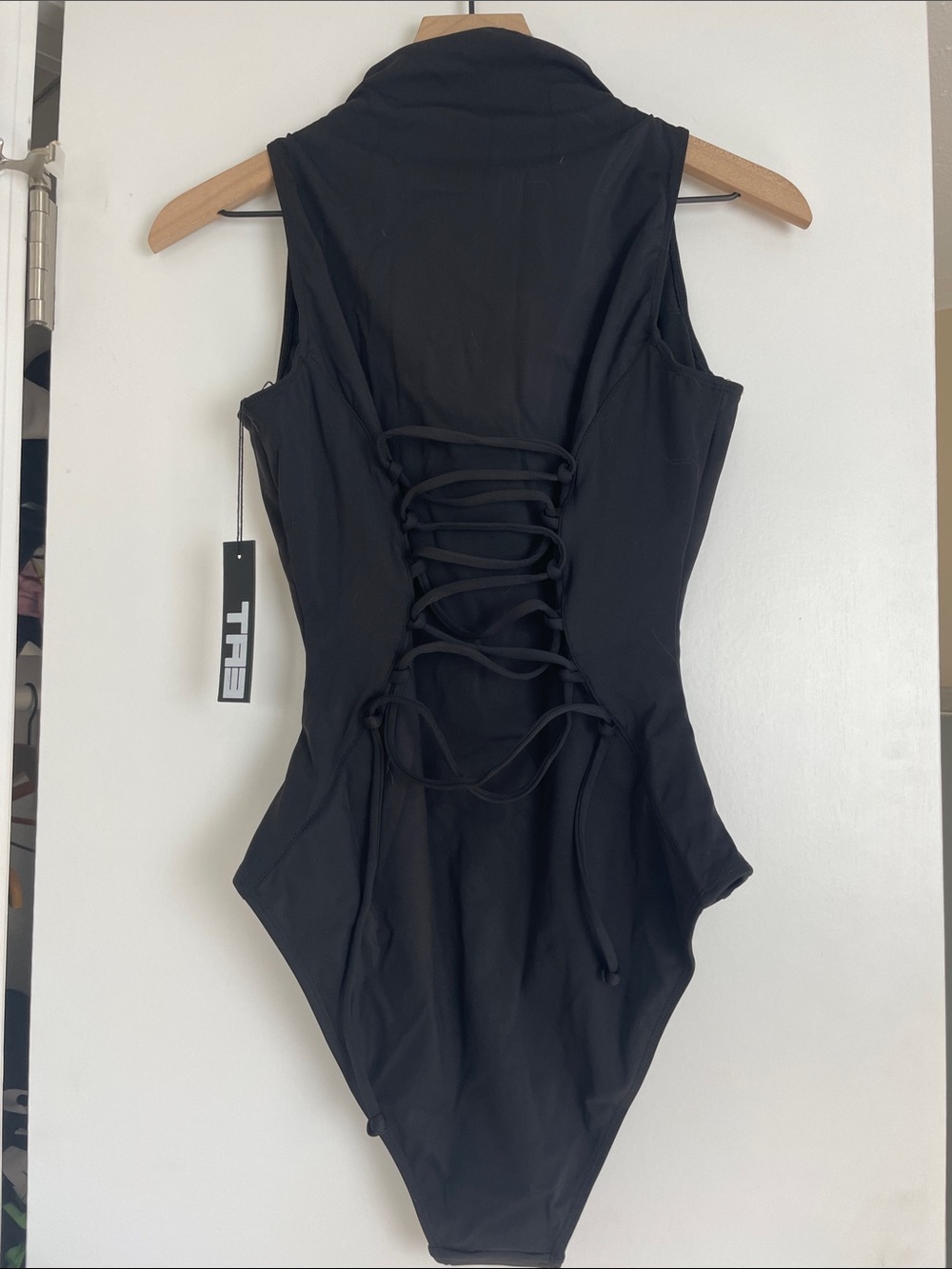 Sleeveless Surfy Black One-Piece Swimsuit with Front Zip - Picture 7 of 10